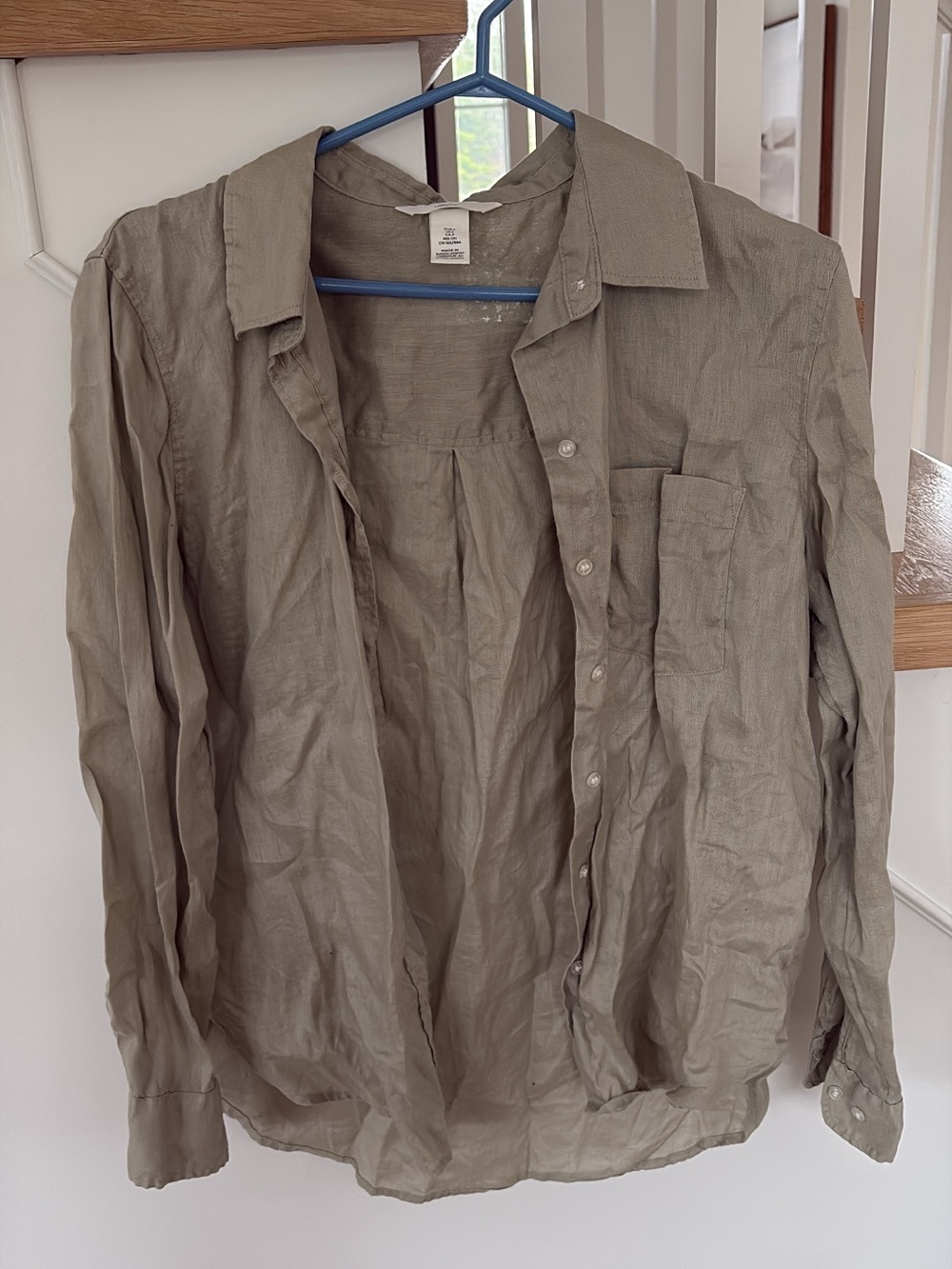 H&M Olive-Tone Button-Down Linen Shirt